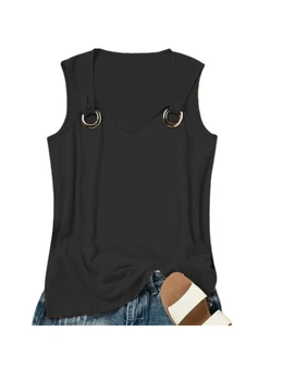 Womens Funny Graphic Tee Vests -  Black