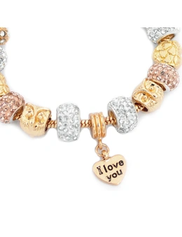 Charm Bracelets Bring Lucky To A Friend - Perfect Gift For Girls - Brass with Rhodium Plating -  I Love You - Rose Gold/Silver