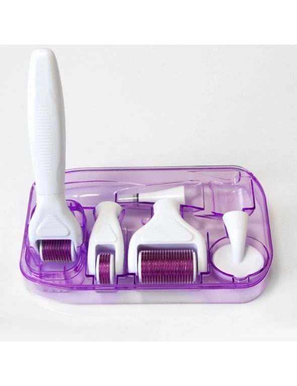 6 in 1 Derma Roller Set - Purple with White - Achieve glowing skin without paying for professional microneedling treatments, hi-res image number null