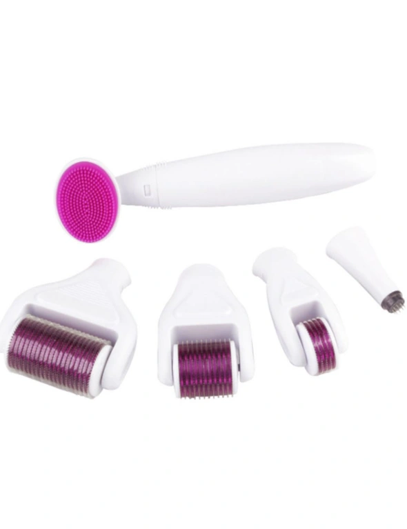 6 in 1 Derma Roller Set - Purple with White - Achieve glowing skin without paying for professional microneedling treatments, hi-res image number null