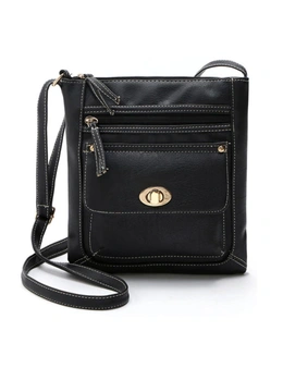 Cross-Body Bag with Clasp - Black - Fashionable - Comes With Soft Adjustable Shoulder Strap Zipper