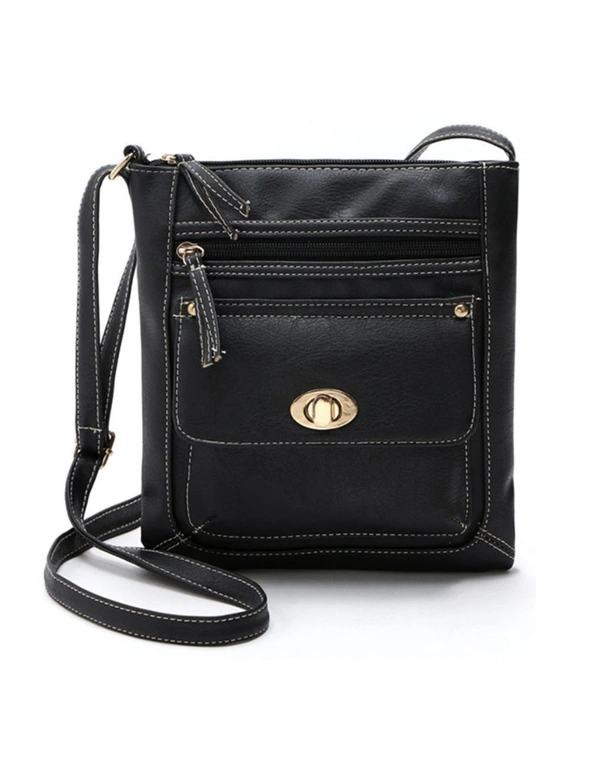 Cross-Body Bag with Clasp - Black - Fashionable - Comes With Soft Adjustable Shoulder Strap Zipper, hi-res image number null