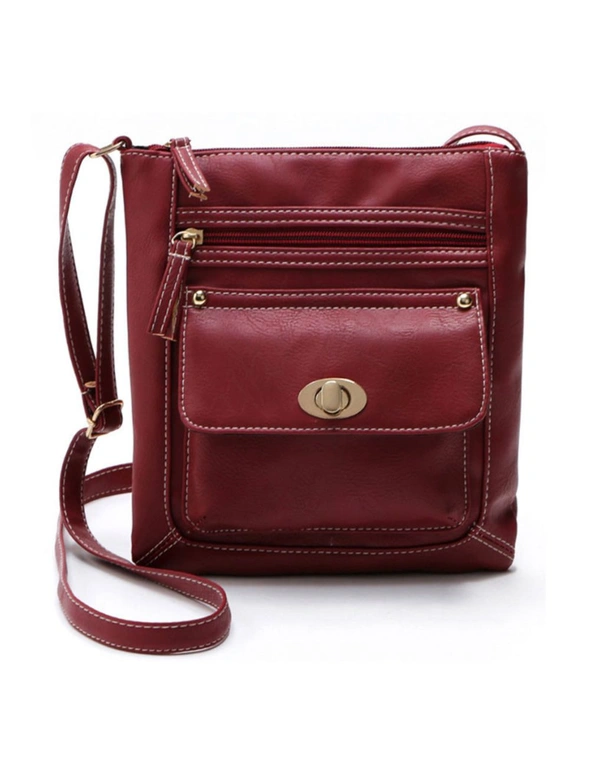 Cross-Body Bag with Clasp - Red - Fashionable - Comes With Soft Adjustable Shoulder Strap Zipper, hi-res image number null