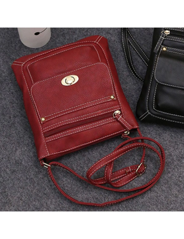Cross-Body Bag with Clasp - Red - Fashionable - Comes With Soft Adjustable Shoulder Strap Zipper, hi-res image number null