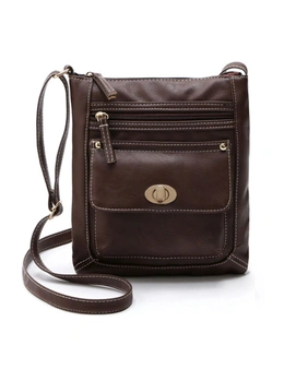 Cross-Body Bag with Clasp - Dark Brown -Fashionable - Comes With Soft Adjustable Shoulder Strap Zipper