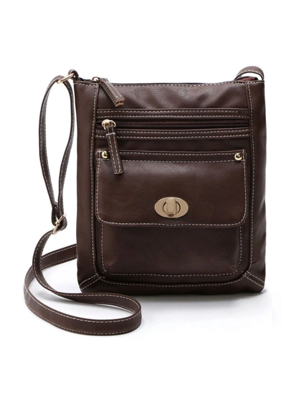 Cross-Body Bag with Clasp - Dark Brown -Fashionable - Comes With Soft Adjustable Shoulder Strap Zipper, hi-res image number null