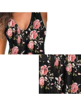 Deep V-Neck Floral Print Dress - Rose