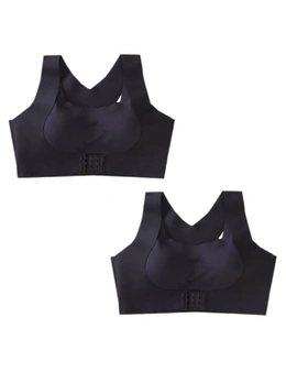 2x Front Buckle Support Bra - Black - Easy And Adjustable Front Buckle For Prominent Push-Up Effect-M