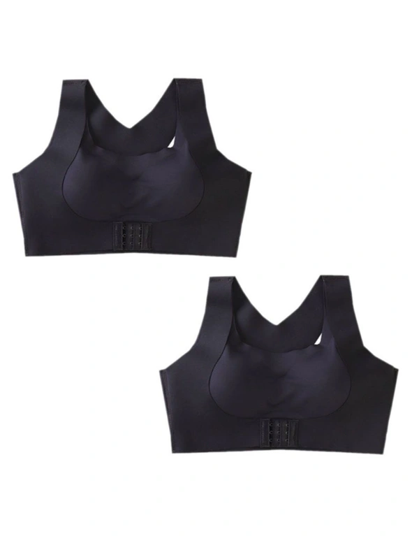 2x Front Buckle Support Bra - Black - Easy And Adjustable Front Buckle For Prominent Push-Up Effect-M, hi-res image number null
