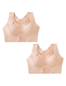 2x Front Buckle Support Bra - Skin - Easy And Adjustable Front Buckle For Prominent Push-Up Effect-M