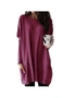 Casual Long Sleeve Top With Pockets - Wine Red, hi-res