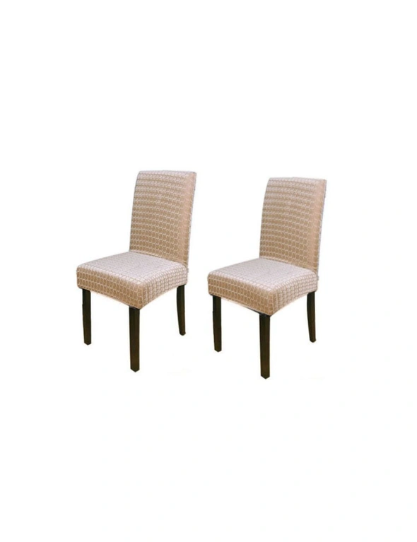 3D Stretch Dining Chair Covers - 2pcs - Can be used for Hotel, wedding banquet, dinner, meeting, celebration, ceremony, family - Beige, hi-res image number null