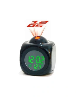 Digital Alarm Clock Projector - Features a screen that displays time, temperature, humidity, and projects current time onto any wall or ceiling - Black