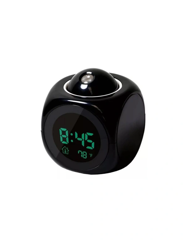 Digital Alarm Clock Projector - Features a screen that displays time, temperature, humidity, and projects current time onto any wall or ceiling - Black, hi-res image number null