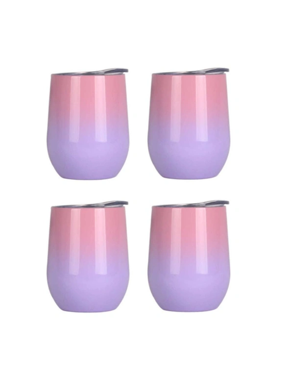 Stainless Steel Wine Mug x2 - Pink with Purple - Sylish Perfect for Outdoor Use - Comes with Lid Supplied, hi-res image number null