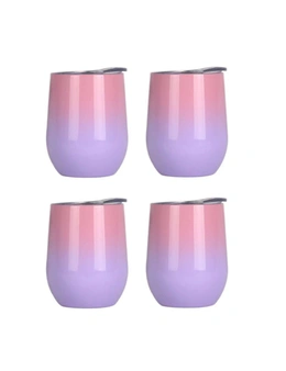 Stainless Steel Wine Mug x2 - Pink with Purple - Sylish Perfect for Outdoor Use - Comes with Lid Supplied