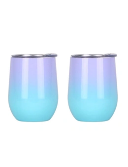 Stainless Steel Wine Mug x2 - Purple with Blue - Sylish Perfect for Outdoor Use - Comes with Lid Supplied
