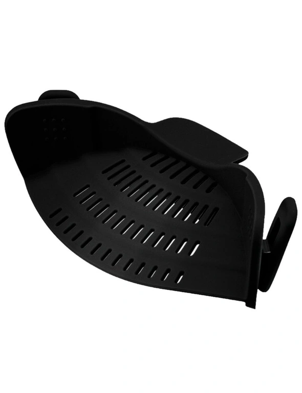 Clip Silicone Colander - Black - Strong Grip Clip Will Keep The Colander in Place Even When Straining Heavy Foods, hi-res image number null