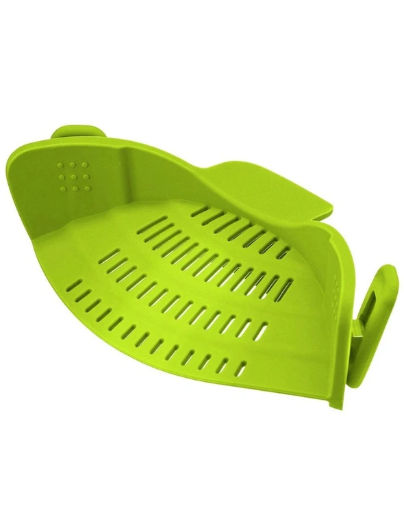 Clip Silicone Colander - Green -Strong Grip Clip Will Keep The Colander in Place Even When Straining Heavy Foods, hi-res image number null