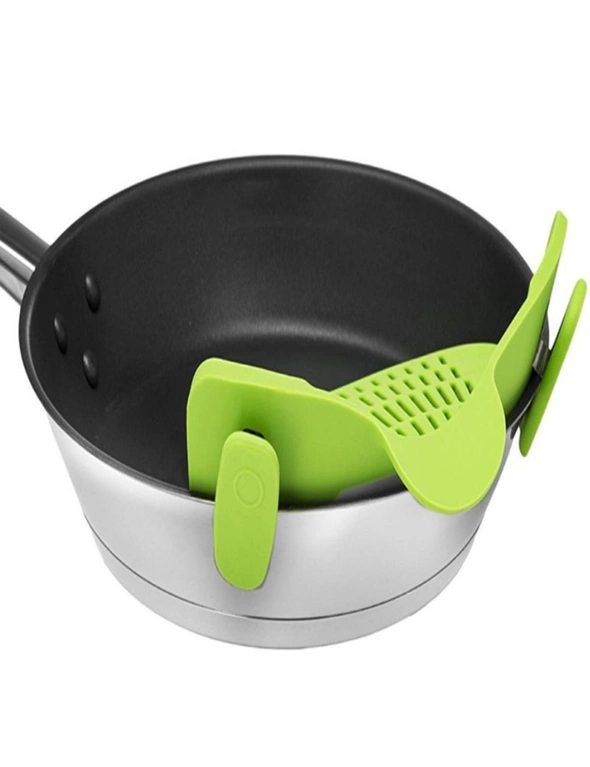 Clip Silicone Colander - Green -Strong Grip Clip Will Keep The Colander in Place Even When Straining Heavy Foods, hi-res image number null