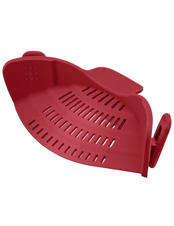 Clip Silicone Colander - Red - Strong Grip Clip Will Keep The Colander in Place Even When Straining Heavy Foods, hi-res image number null
