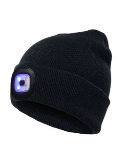 LED Beanie Hat with Light,Unisex USB Rechargeable Hands Free Lighted Hat Flashlight Women Men Gifts for Dad Him Husband - Black