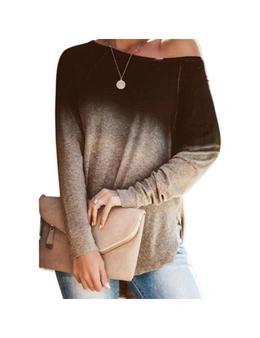 Long Sleeve Casual Pullover Tops - Coffee