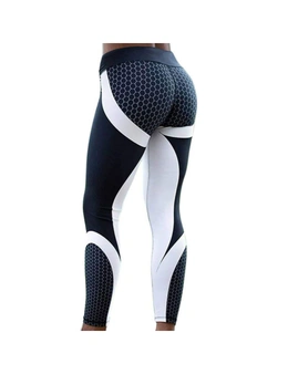 Honeycomb Printed Yoga Pants - Black with White