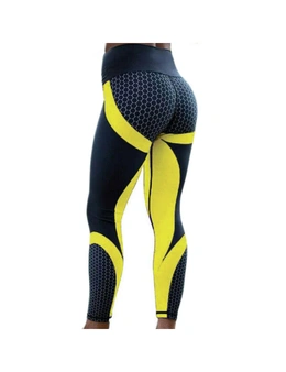 Honeycomb Printed Yoga Pants - Black with Yellow