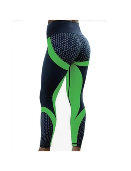 Honeycomb Printed Yoga Pants - Black with Green