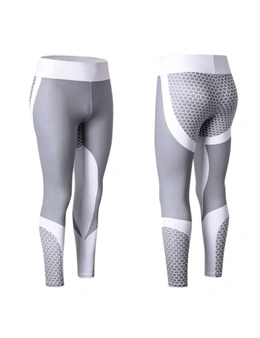 Honeycomb Printed Yoga Pants - Grey with White