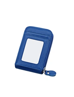 Card Wallet Genuine Leather, Blue - Slim Design - Holds up to 26 Cards in 12 Slots