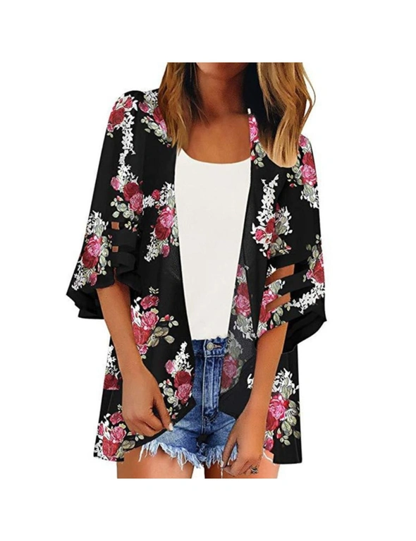 Women's Lace Puff Sleeve Kimono Cardigan Loose Cover Up Casual Blouse ...