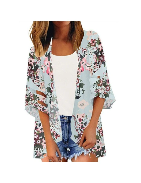 Women's Lace Puff Sleeve Kimono Cardigan Loose Cover Up Casual Blouse Tops Beach Cover Up, hi-res image number null