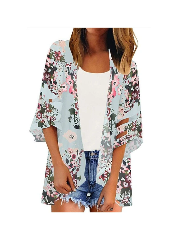 Women's Lace Puff Sleeve Kimono Cardigan Loose Cover Up Casual Blouse Tops Beach Cover Up, hi-res image number null