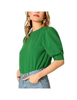 Women's Puff Sleeve Keyhole Back Blouse - Green