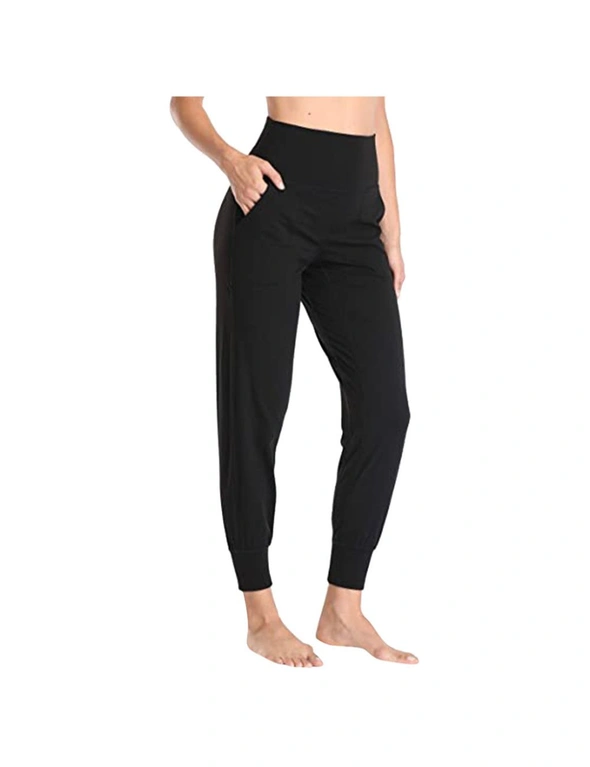 High Waist Yoga Jogger Pants - Black, hi-res image number null