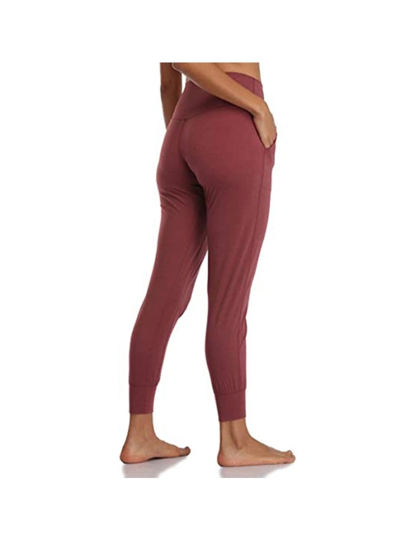 High Waist Yoga Jogger Pants - Wine Red, hi-res image number null
