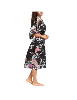 Soft silk Kimono Robe Dressing Gown - Black