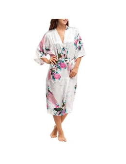 Soft silk Kimono Robe Dressing Gown - White