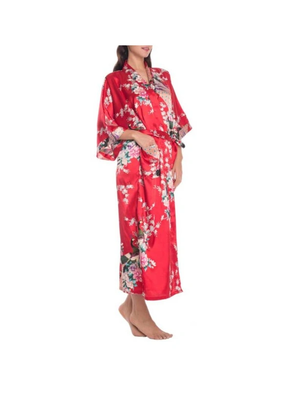 Soft silk Kimono Robe Dressing Gown - Red, hi-res image number null