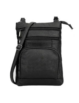 Genuine Leather Crossbody Bag - Black