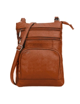 Genuine Leather Crossbody Bag - Brown