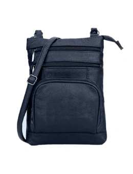 Genuine Leather Crossbody Bag - Blue