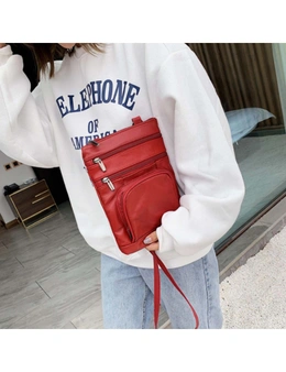 Genuine Leather Crossbody Bag - Red