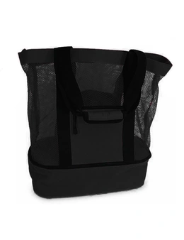 Mesh Picnic Tote Bags with Insulated Compartment - Black