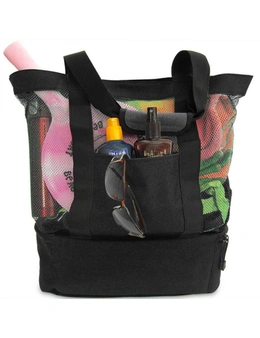 Mesh Picnic Tote Bags with Insulated Compartment - Black