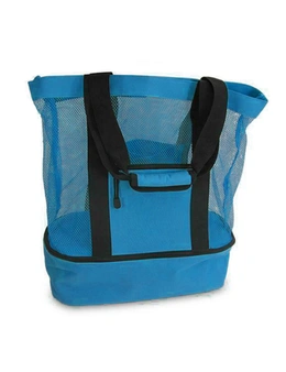 Mesh Picnic Tote Bags with Insulated Compartment - Blue