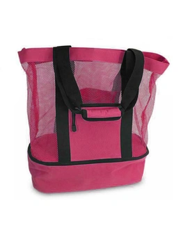 Mesh Picnic Tote Bags with Insulated Compartment - Pink