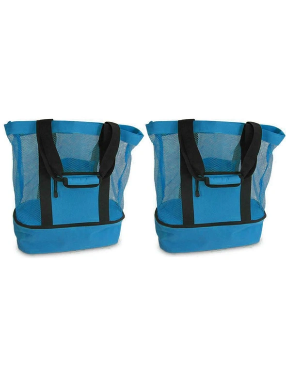 Mesh Picnic Tote Bags with Insulated Compartment - PACK OF TWO - Blue, hi-res image number null